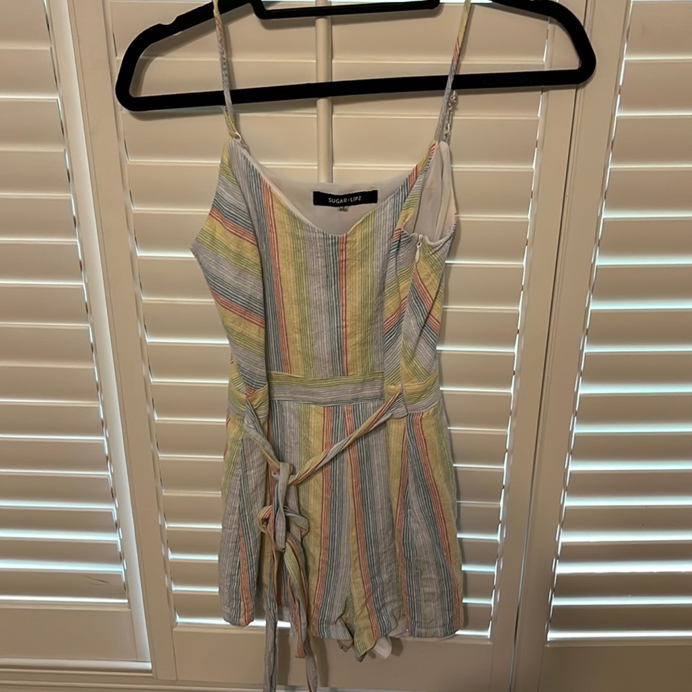 Rainbow romper with tie belt